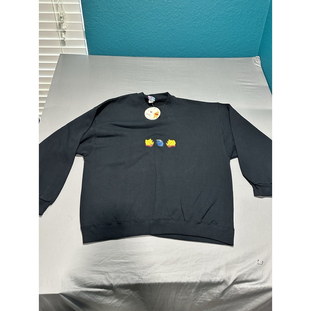 VTG Y2K Winnie The Pooh‎ Black Embroidered Sweatshirt Hunny Pot 2XL